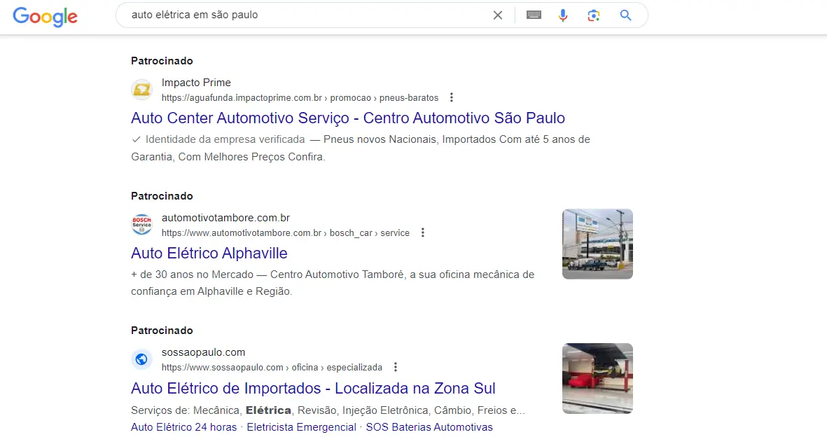 anúncios no google para Auto Elétrica