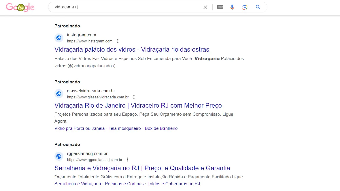 anúncios no Google Ads para Vidraçaria