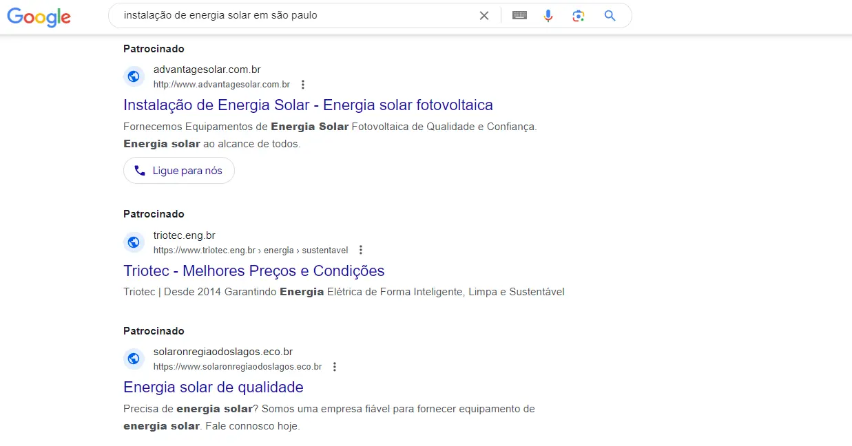 anúncios no google para energia solar