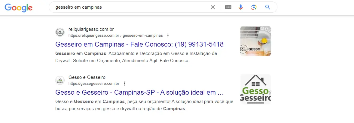 exemplo de gesseiro no Google