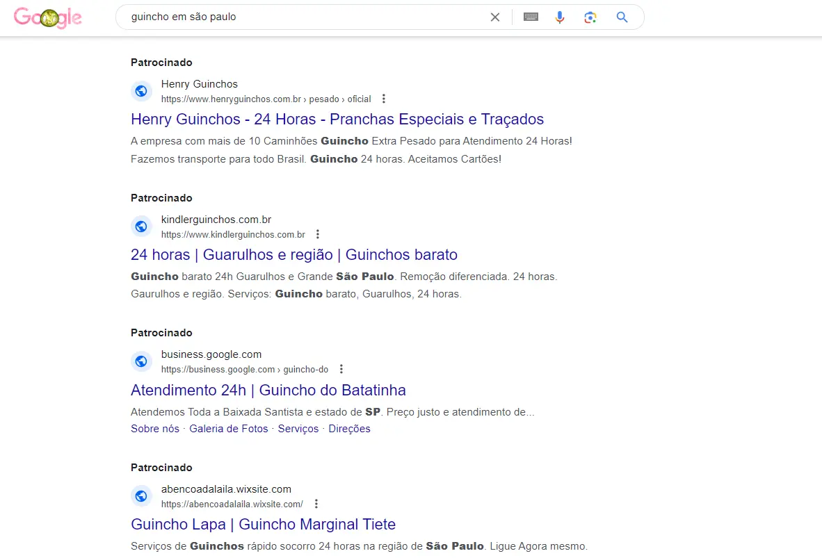 Anúncios no Google para Guincho e Reboque para conseguir clientes