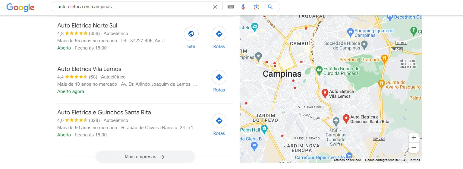 exemplos de google meu negócio para auto elétrica