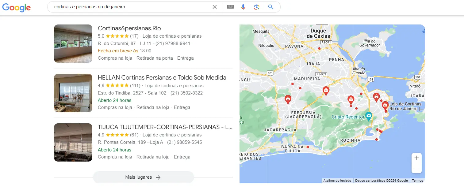 exemplo de Google Meu Negócio para negócios de Cortinas e Persianas