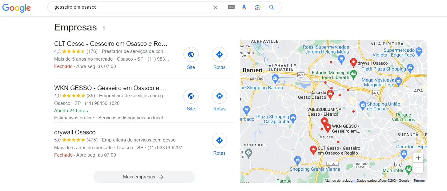 exemplos de Google Meu Negócio para Gesseiros