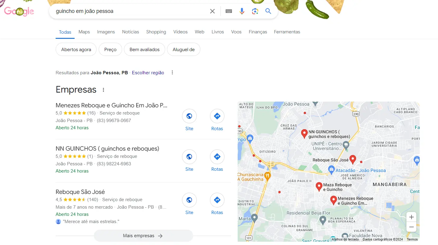 exemplo de Google Meu Negócio para Guincho e Reboque