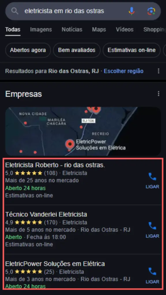 google meu negócio eletricista