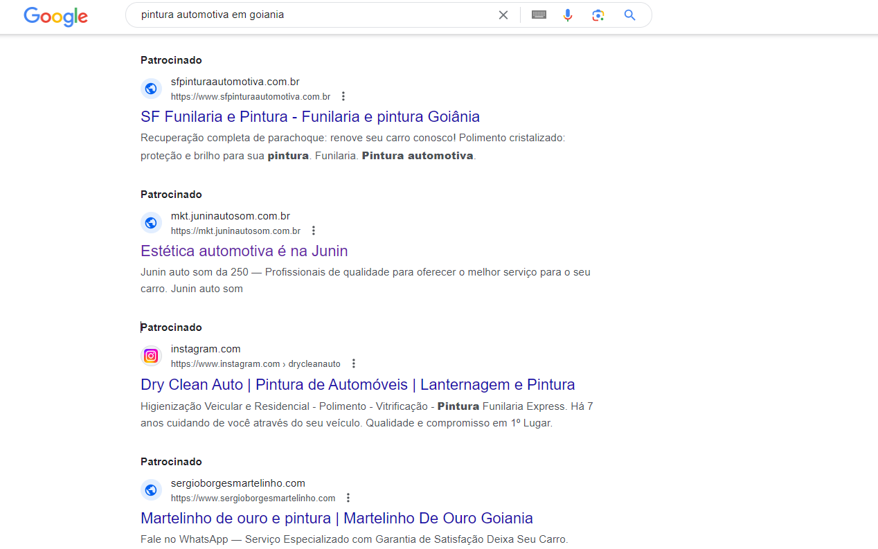 exemplo de anúncios no google para pintura automotiva