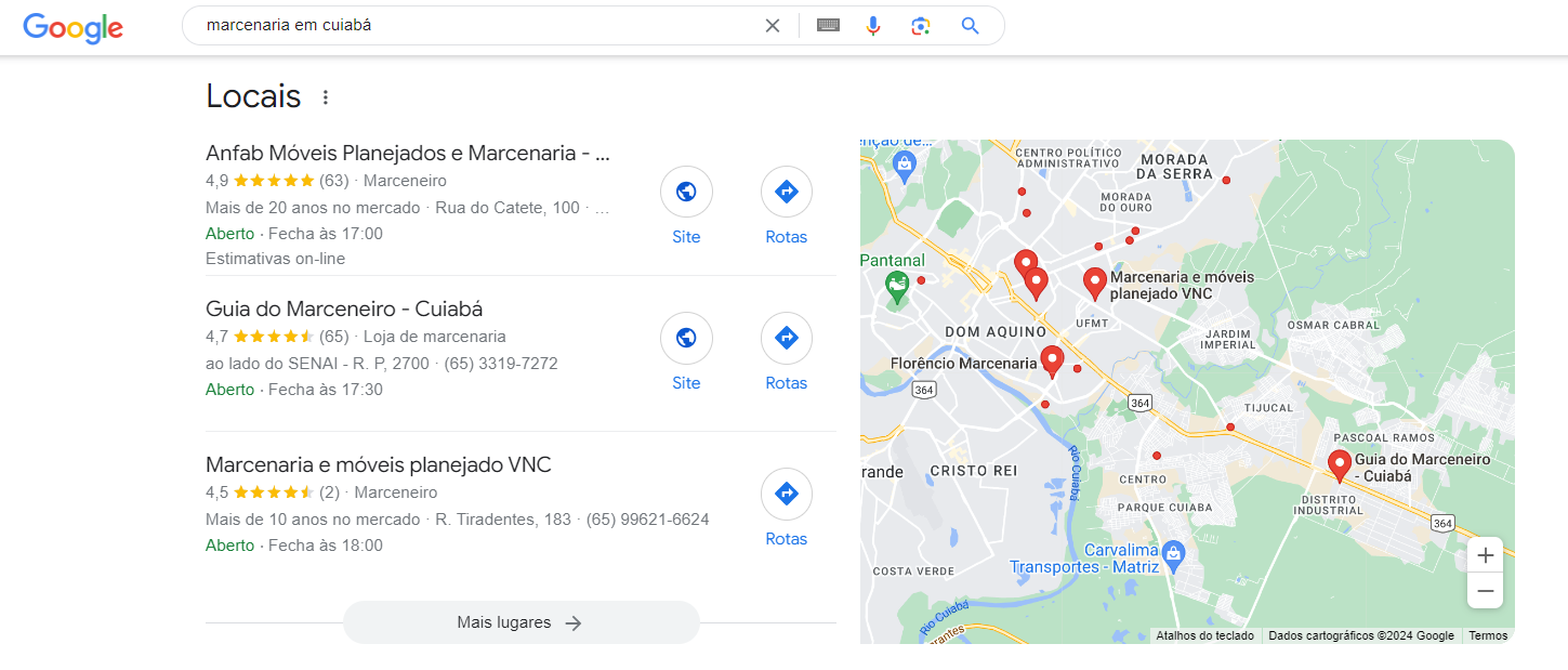 exemplo de google meu negócio para marcenaria
