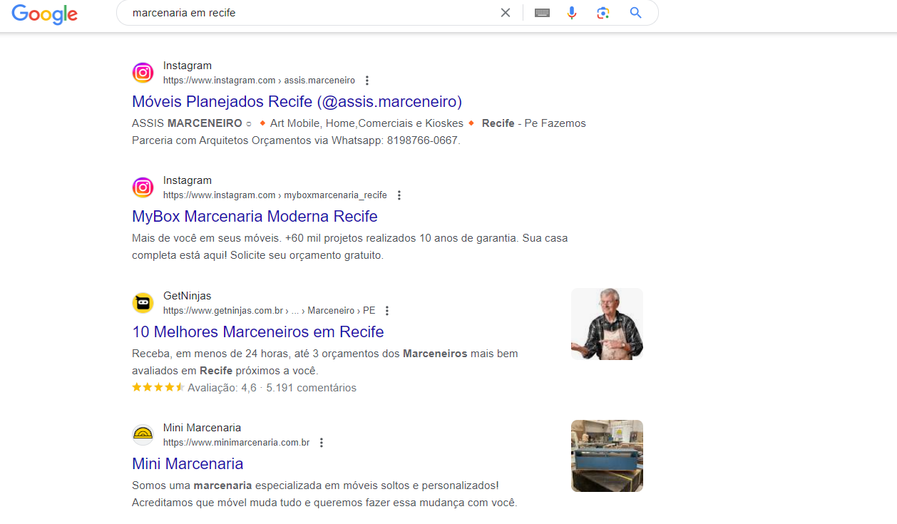 exemplo de google para marcenaria