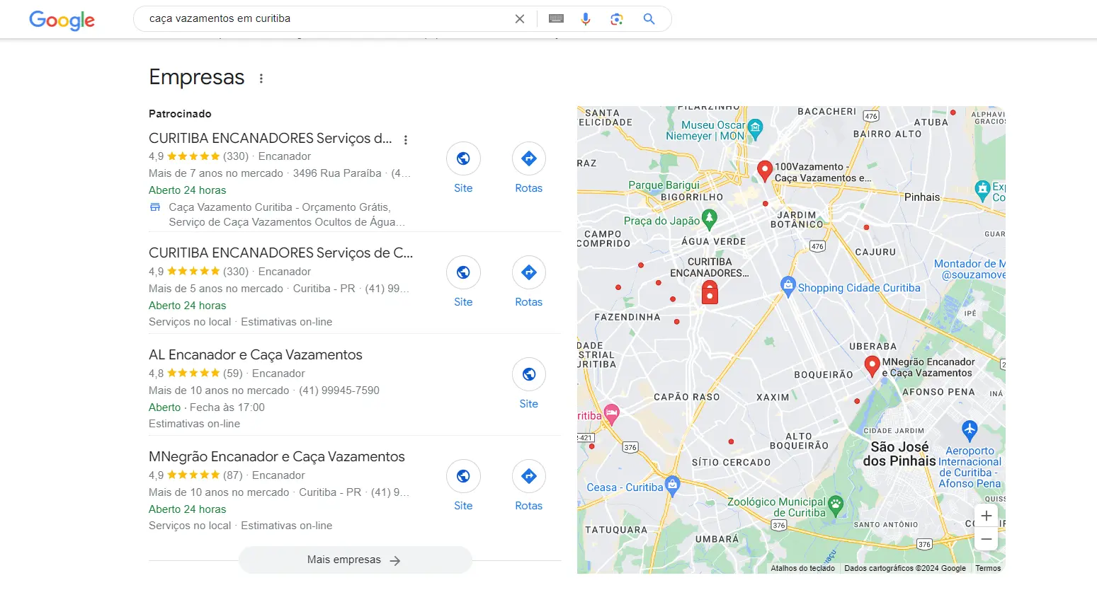 exemplos de google meu negócio para empresa de caça vazamentos