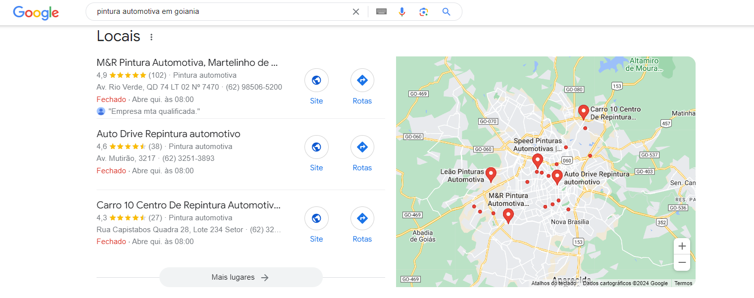 exemplo de google meu negócio para pintura automotiva