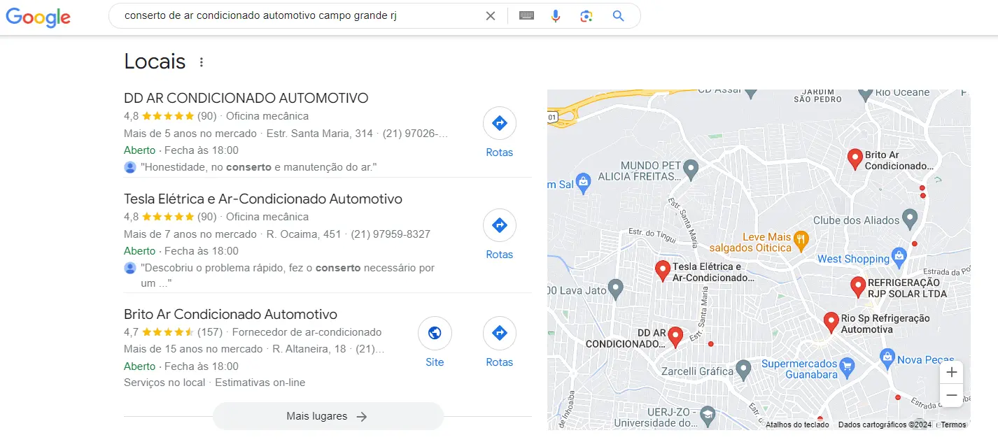 exemplo de google meu negócio para refrigeração automotivo