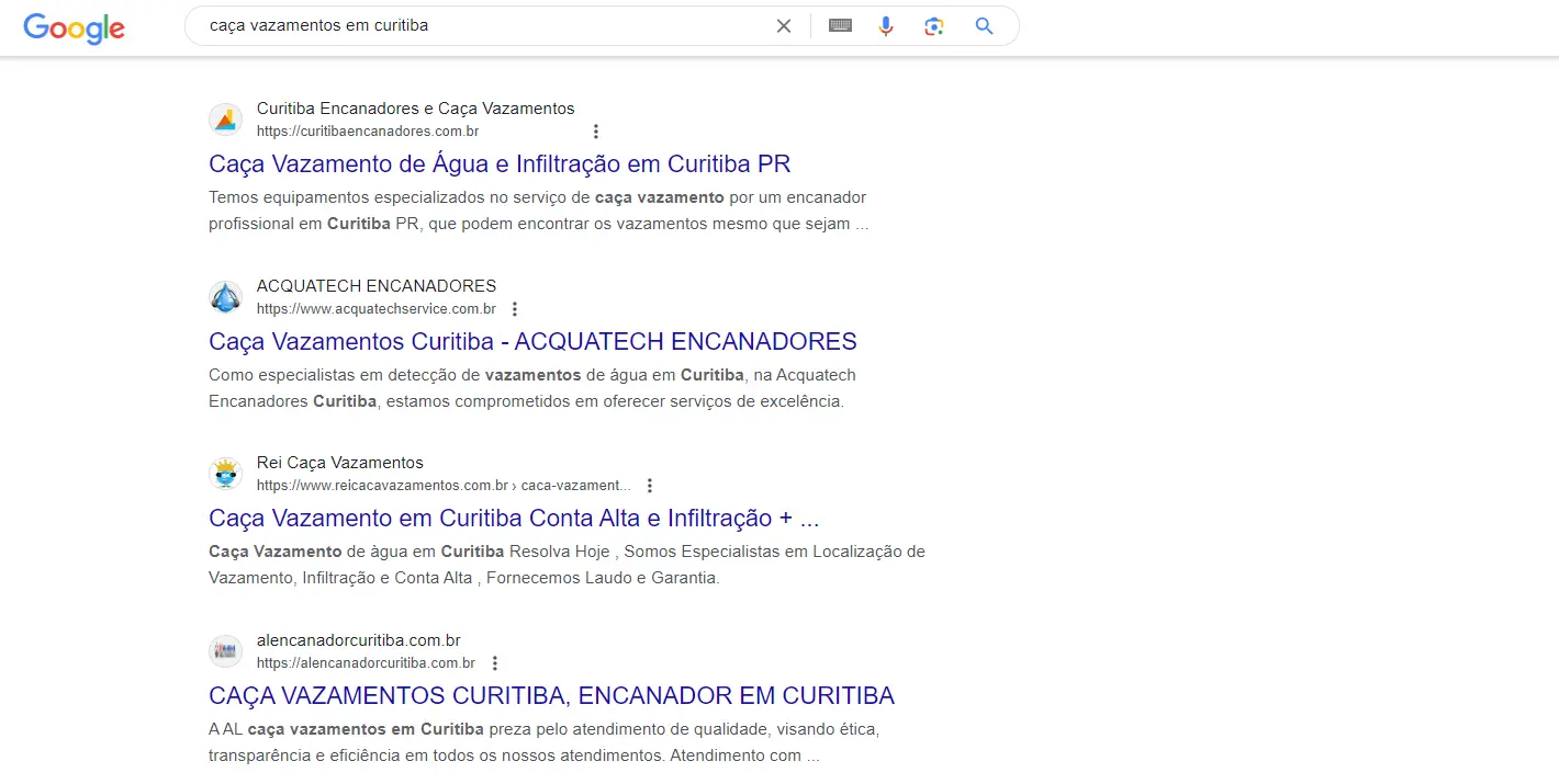 exemplo de site de caça vazamentos posicionado no Google