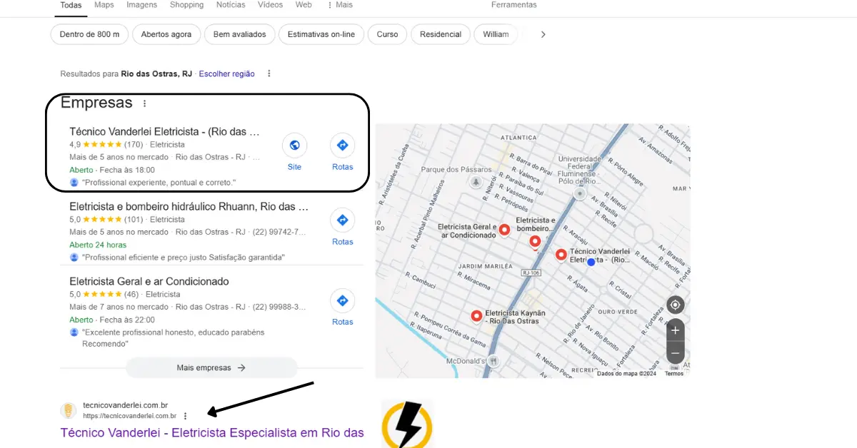 eletricista no google