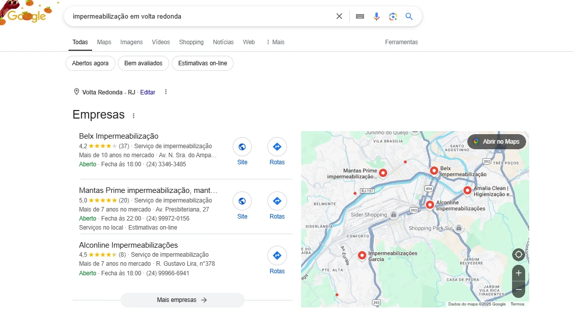 exemplo de empresa de impermeabilização no google meu negócio