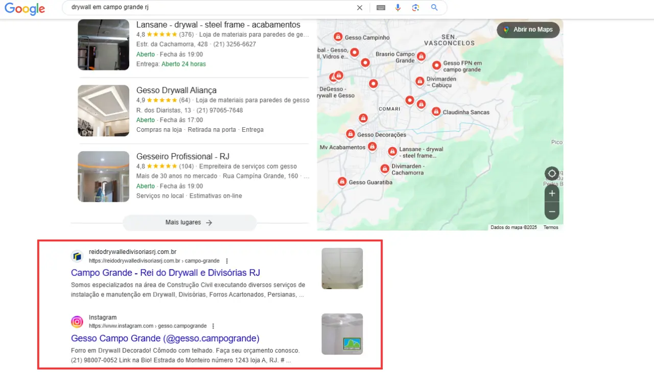 exemplo de site posicionado no Google para divulgar Drywall