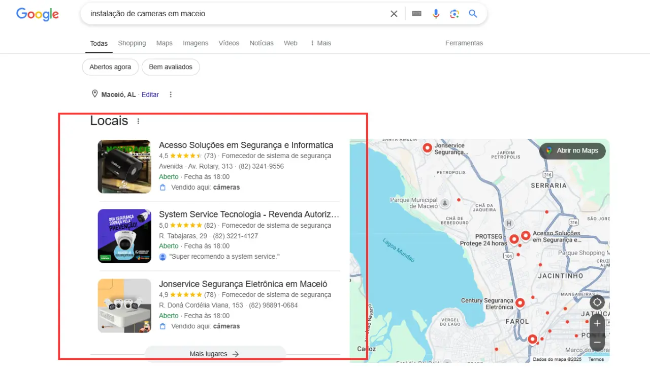 exemplo de google meu negócio para segurança eletrônica na cidade de Maceió